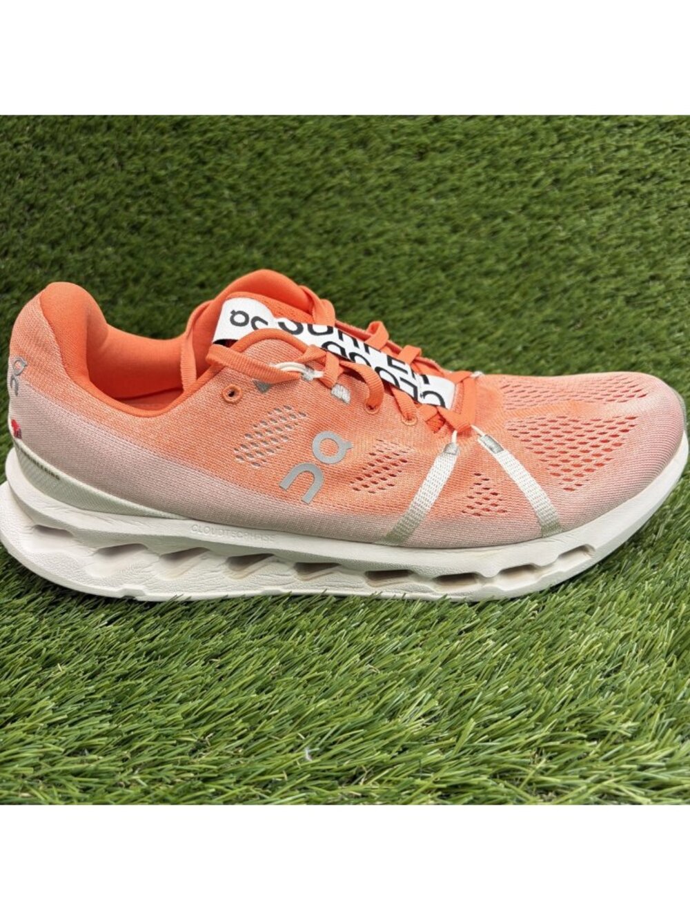 On Cloudsurfer Mens Size 11 Orange White Athletic Running Walking Shoes Sneakers